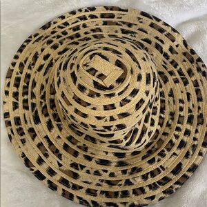 Charming Charlie Sun Hat paper rayon animal print boho summer full face coverage